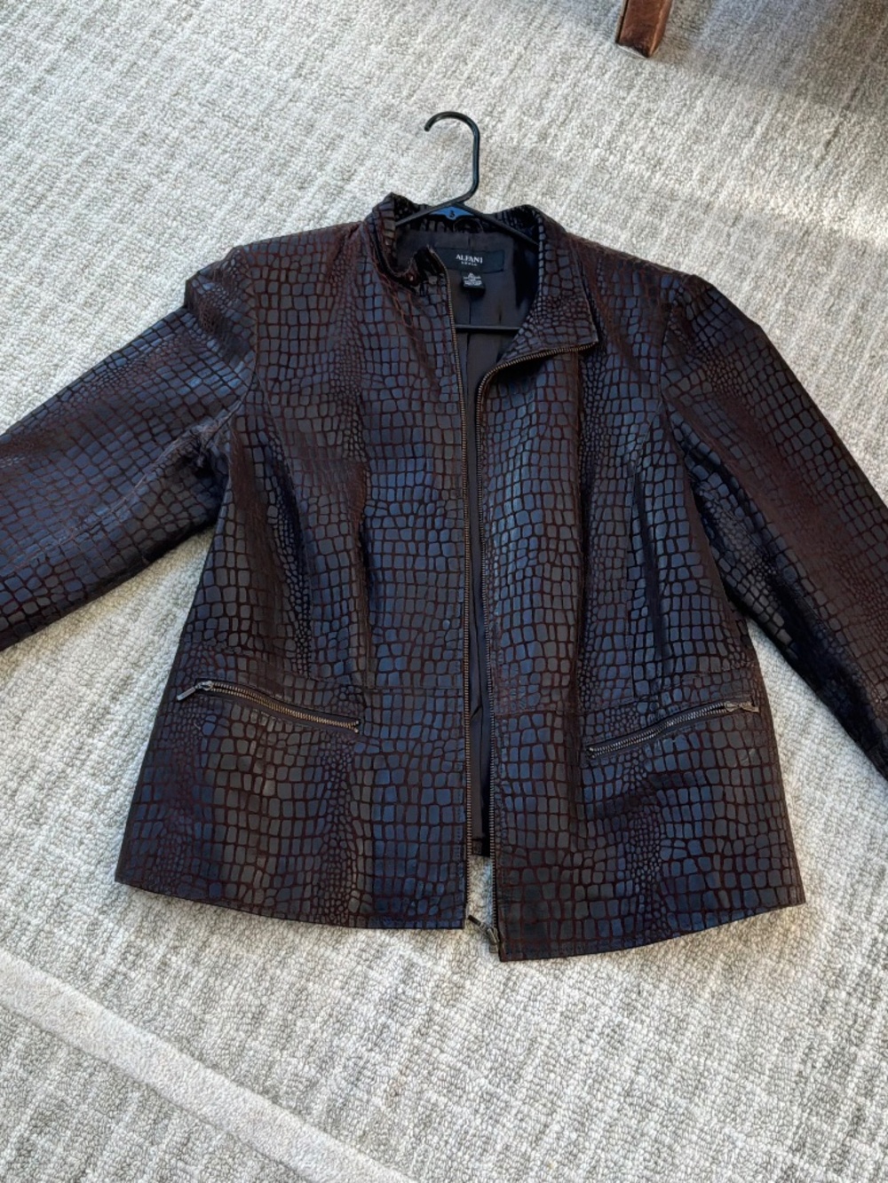 Alfani Woman Genuine Leather Crocodile-Embossed Jacket 1X